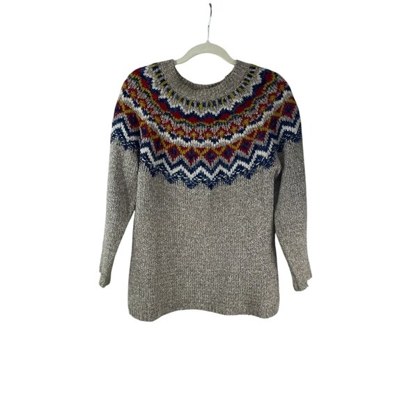 J.Jill Womens Fair Isle Knit Sweater XS Cotton Blend Gray Multicolor Tribal - Picture 1 of 7